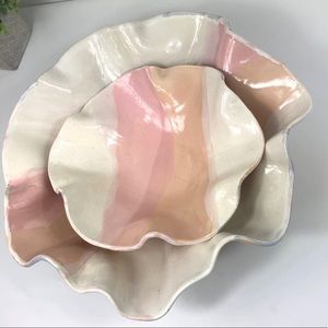 Handpainted WHITE and pink Decorative Bowls Raffled Large & Medium